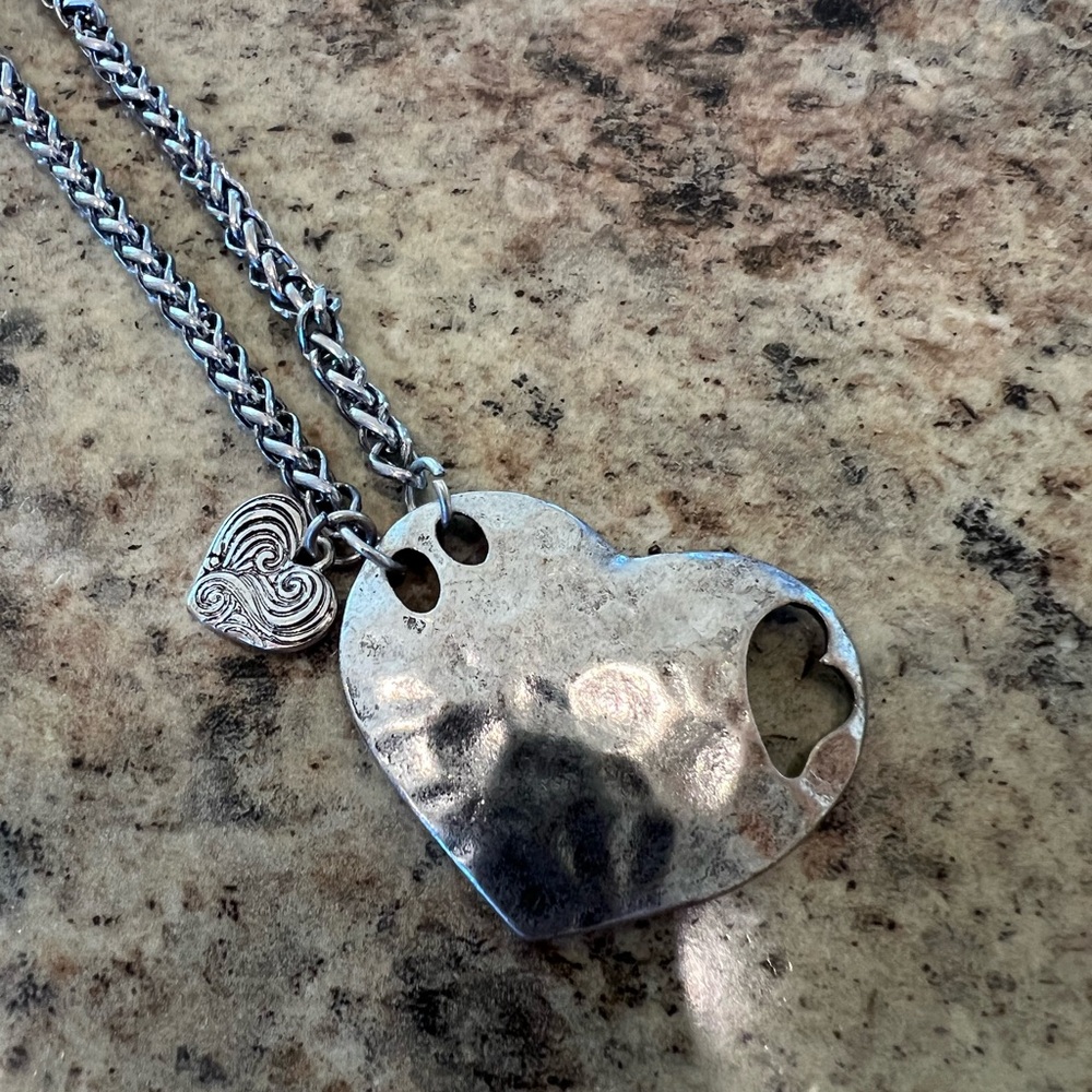 Silver Textured Bracelet with Heart Design